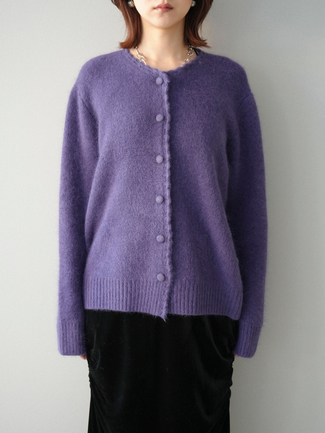 [予約]くるみボタンニットカーディガン/purple