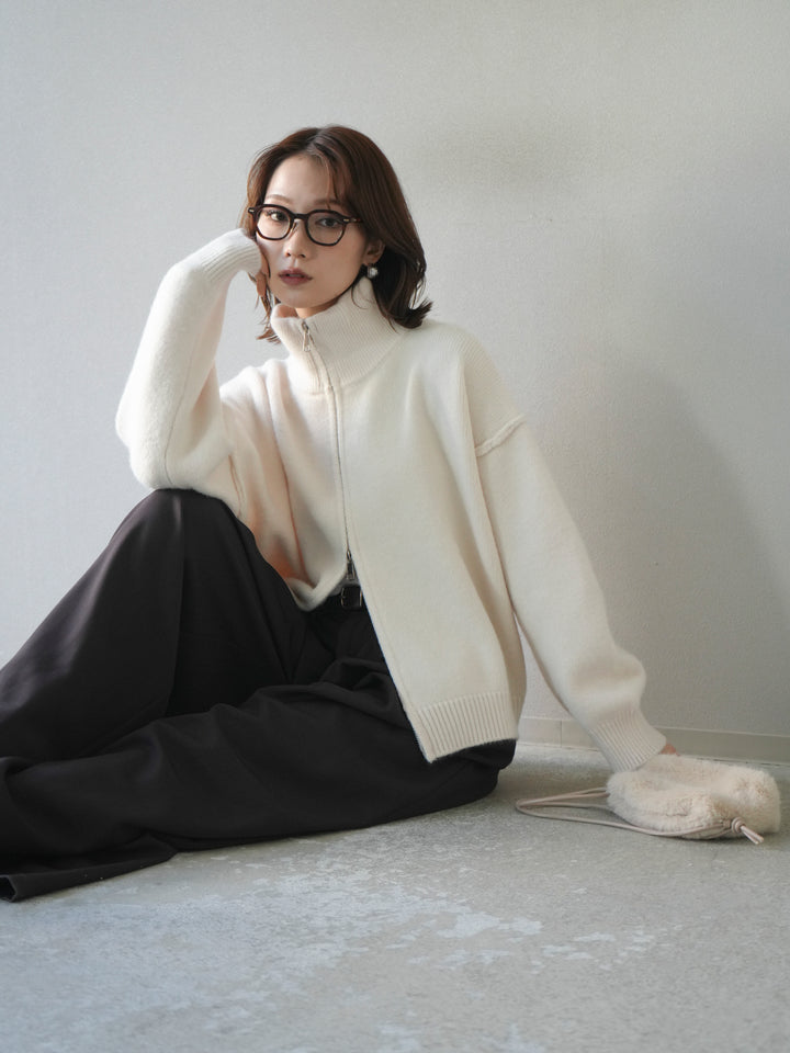 [予約]スタンドネックダブルZIPニットカーディガン/ivory