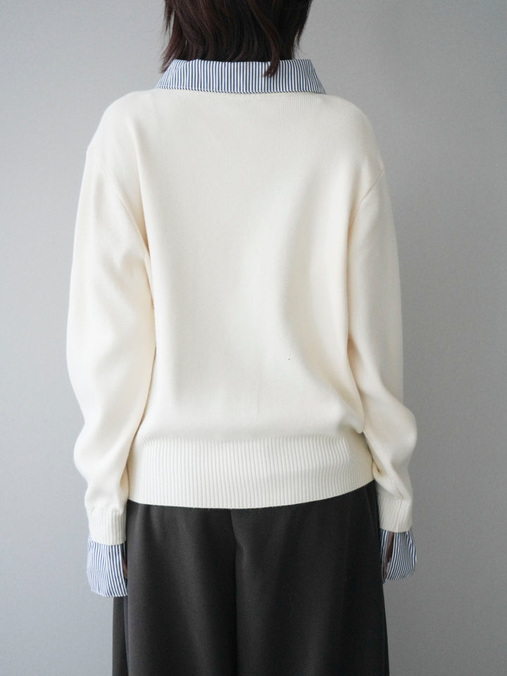 [予約]シャツドッキングデザイン裾ボタンニットプルオーバー/beige