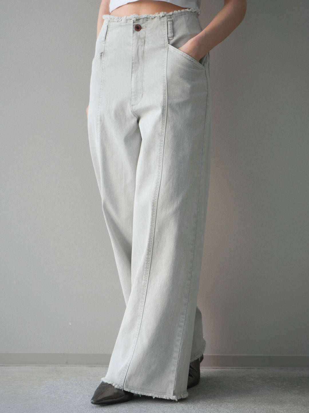 [予約]センターステッチストレッチカットオフデニムパンツ/gray