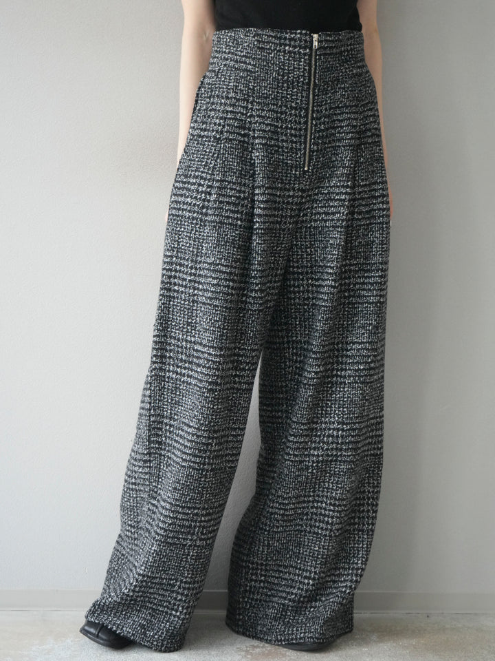 [予約]フロントジップミックスツイードワイドパンツ/ black