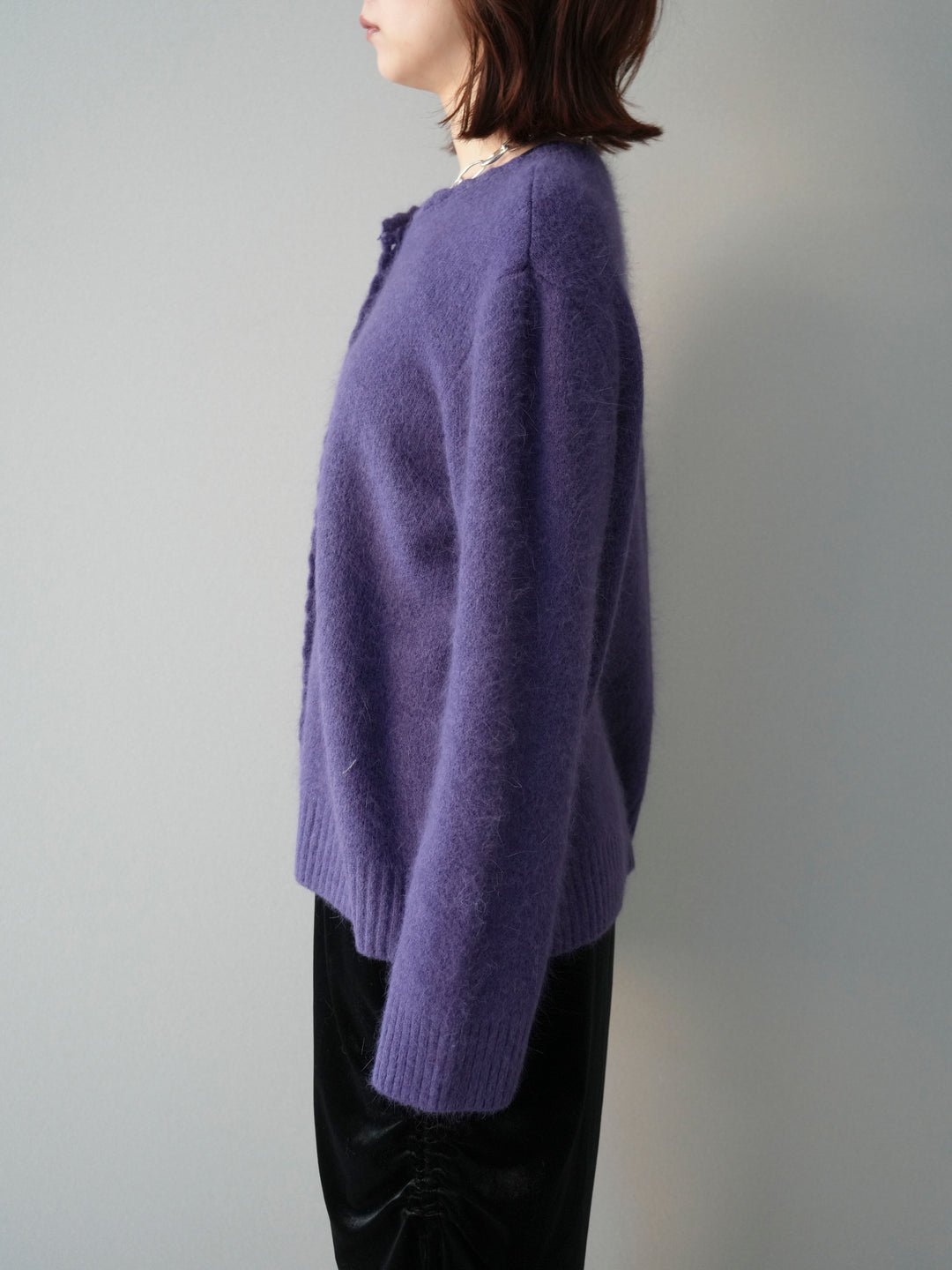 [予約]くるみボタンニットカーディガン/purple