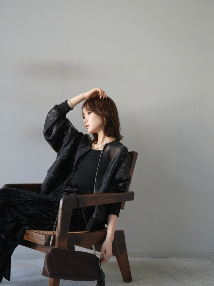 [SET]フラワーチュールドッキングブルゾン+クラッシュベロアナロースカート(2set)