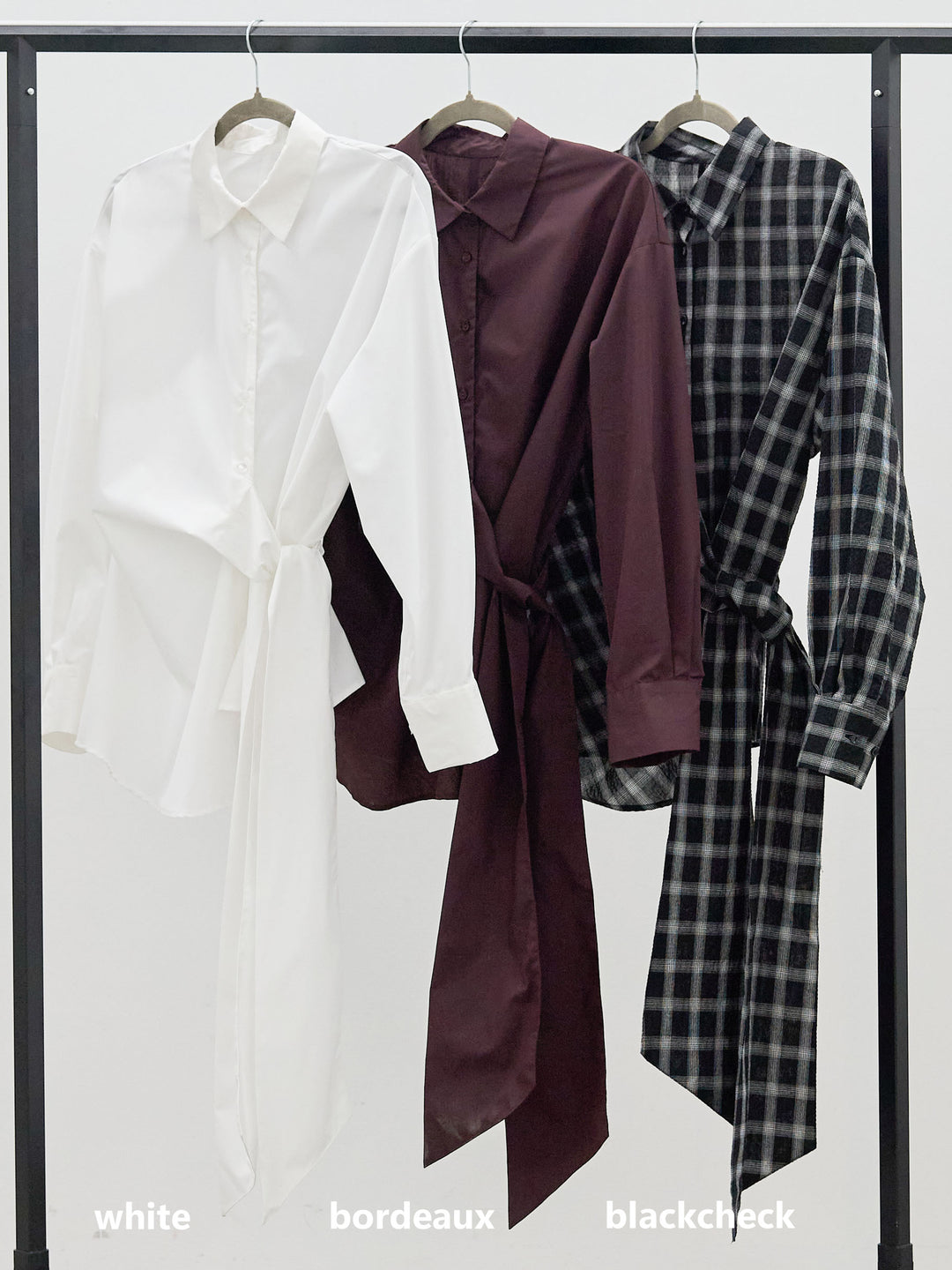 【Allure】[SET]ウエストアシメリボンシャツ+アシメカーブデニムパンツ(2set)