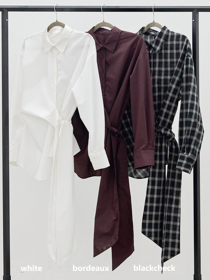 【Allure】[SET]ウエストアシメリボンシャツ+ベルトループデザインワイドパンツ(2set)