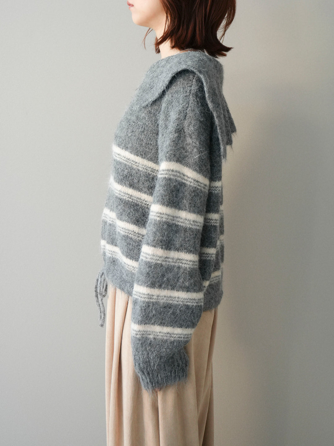 [予約]ハーフジップボーダーニットプルオーバー/gray