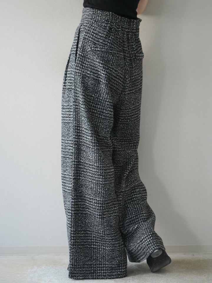 [予約]フロントジップミックスツイードワイドパンツ/ black