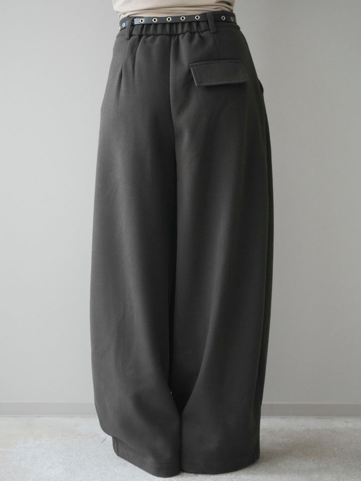 [予約]ベルト付き裏起毛ワイドパンツ/ brown