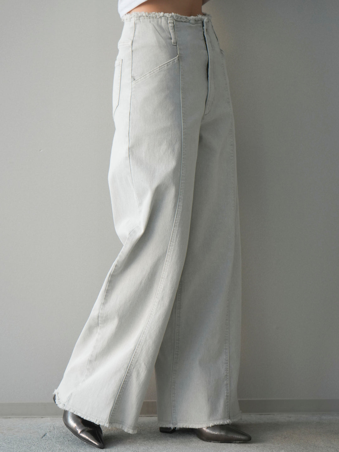 [予約]センターステッチストレッチカットオフデニムパンツ/gray