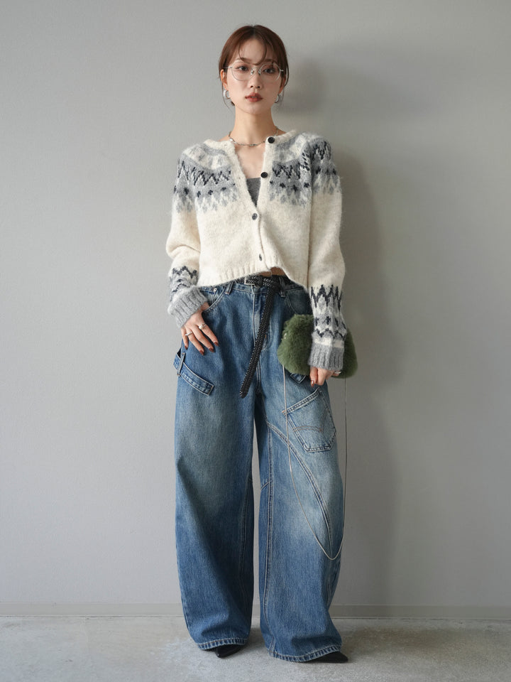 [予約]求心柄クロップドニットカーディガン/ivory