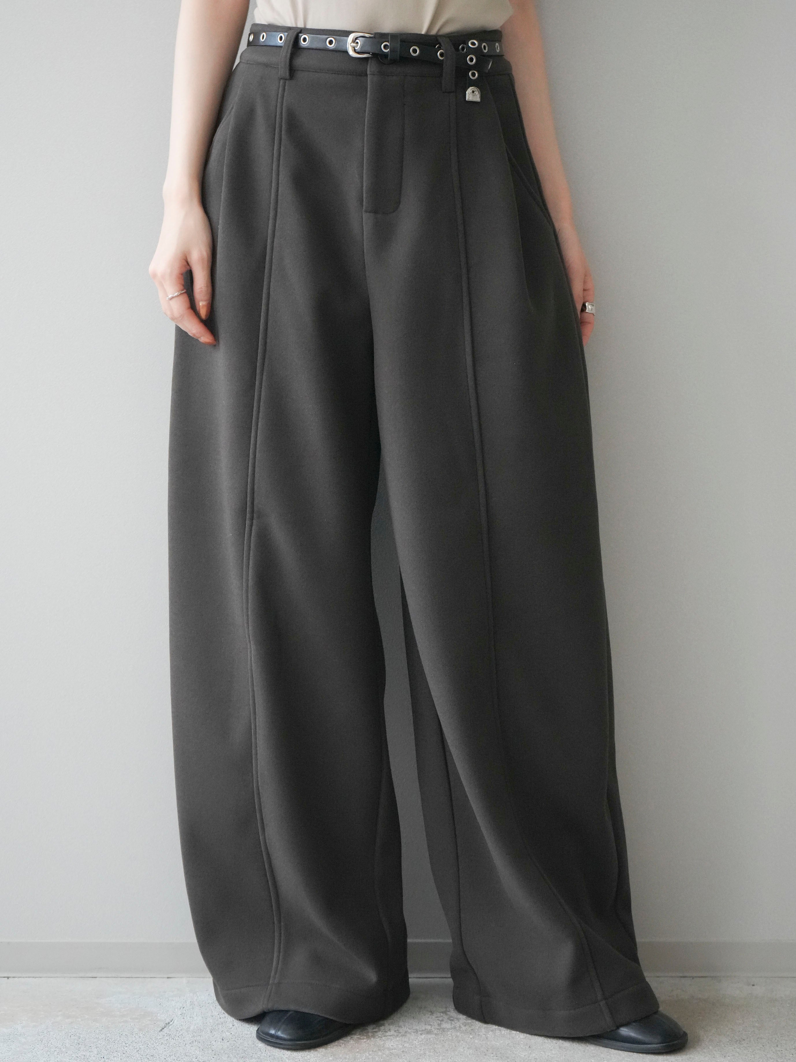 予約]ベルト付き裏起毛ワイドパンツ/ brown – Lumier