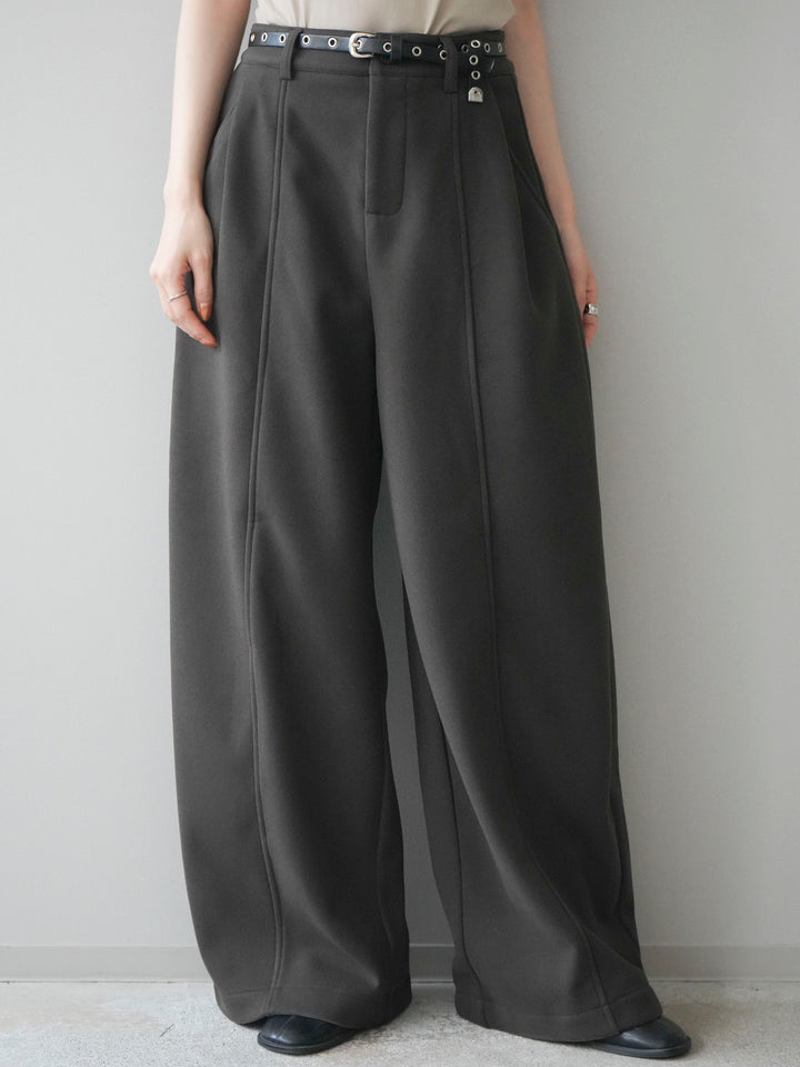 [予約]ベルト付き裏起毛ワイドパンツ/ brown