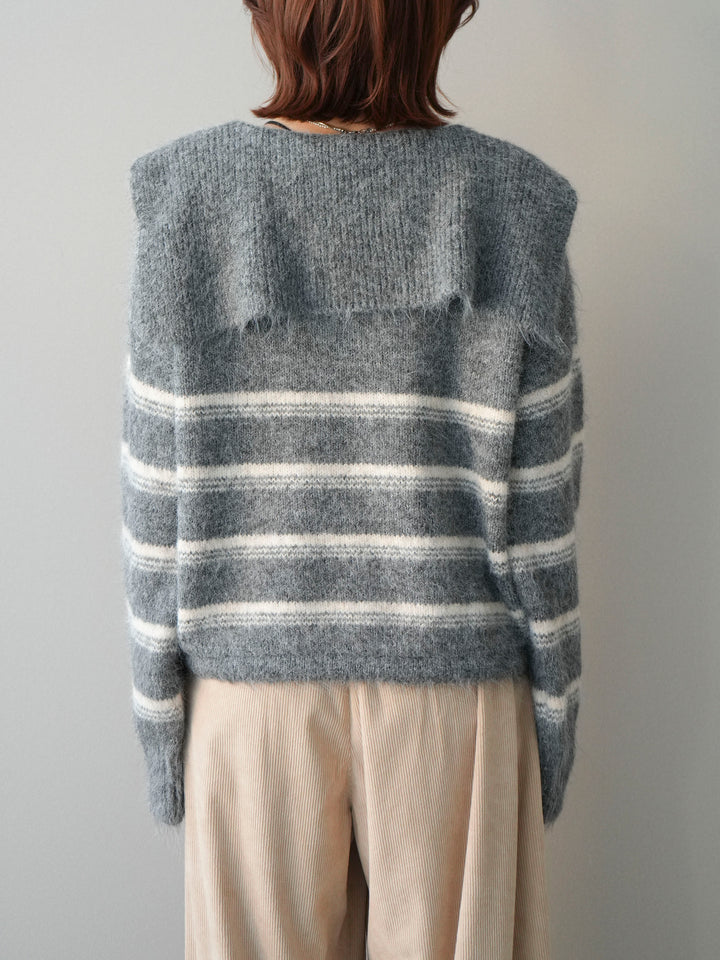 [予約]ハーフジップボーダーニットプルオーバー/gray
