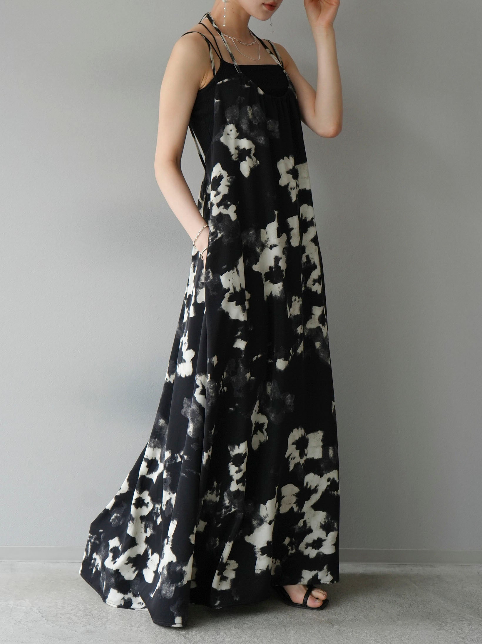 美品　ヌキテパ　プリントマキシ丈　キャミワンピース　F 美品 ヌキテパ プリントマキシ丈 キャミワンピース F NE QUITTEZ PAS