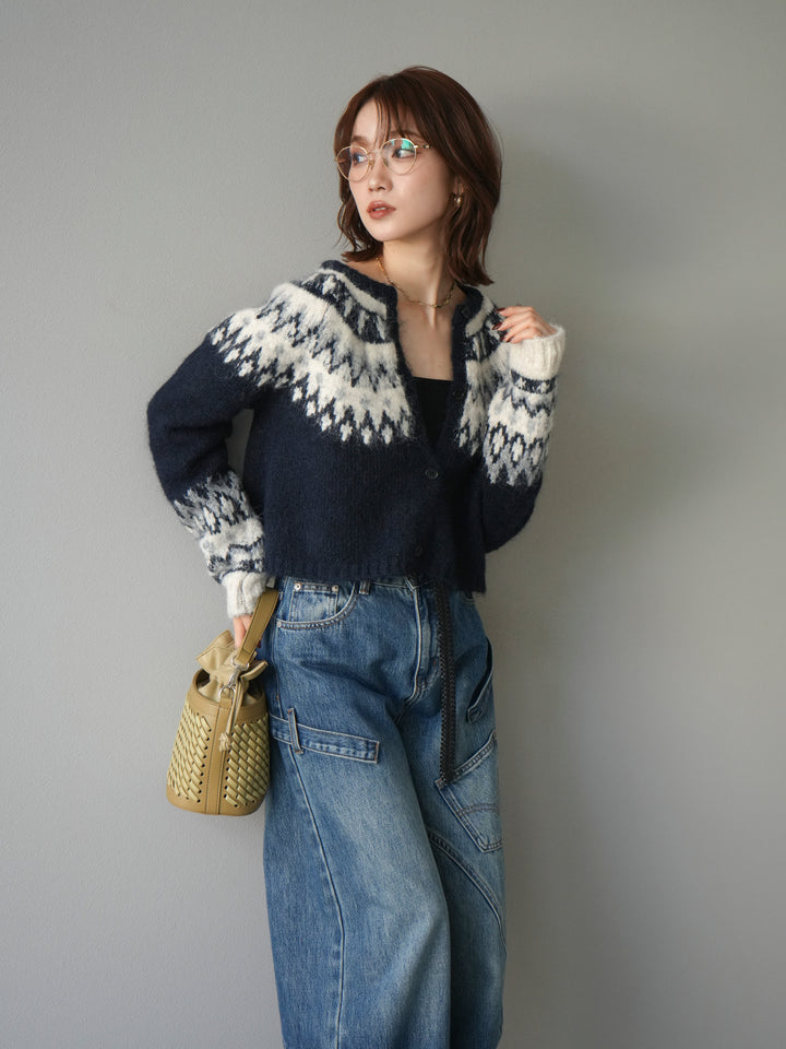 [SET]求心柄クロップドニットカーディガン+求心柄クロップドニットカーディガン(2set)