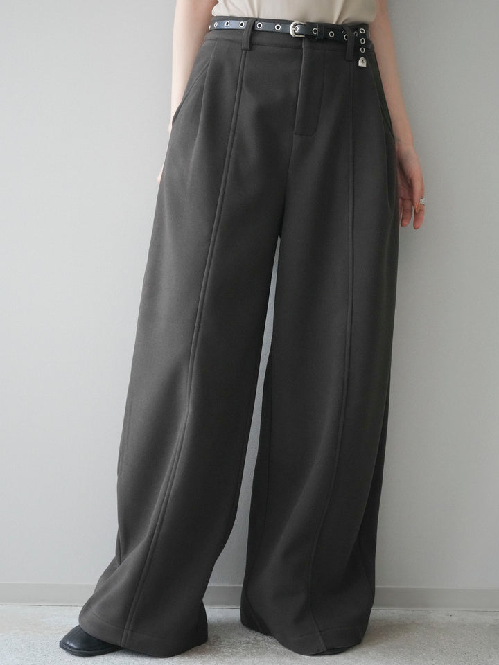 [予約]ベルト付き裏起毛ワイドパンツ/ brown