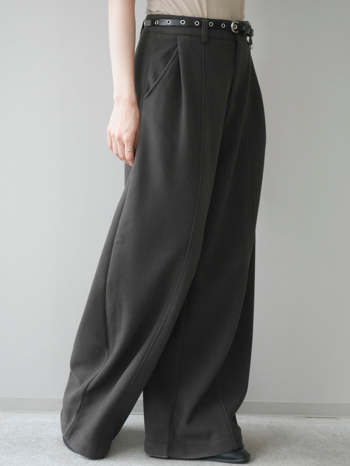 [予約]ベルト付き裏起毛ワイドパンツ/ brown