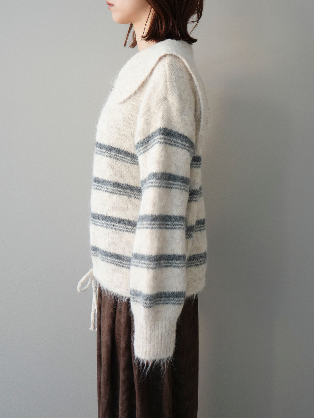 [予約]ハーフジップボーダーニットプルオーバー/ivory