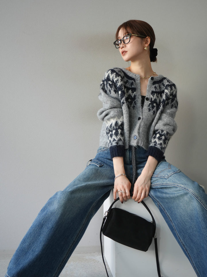 [予約]求心柄クロップドニットカーディガン/gray