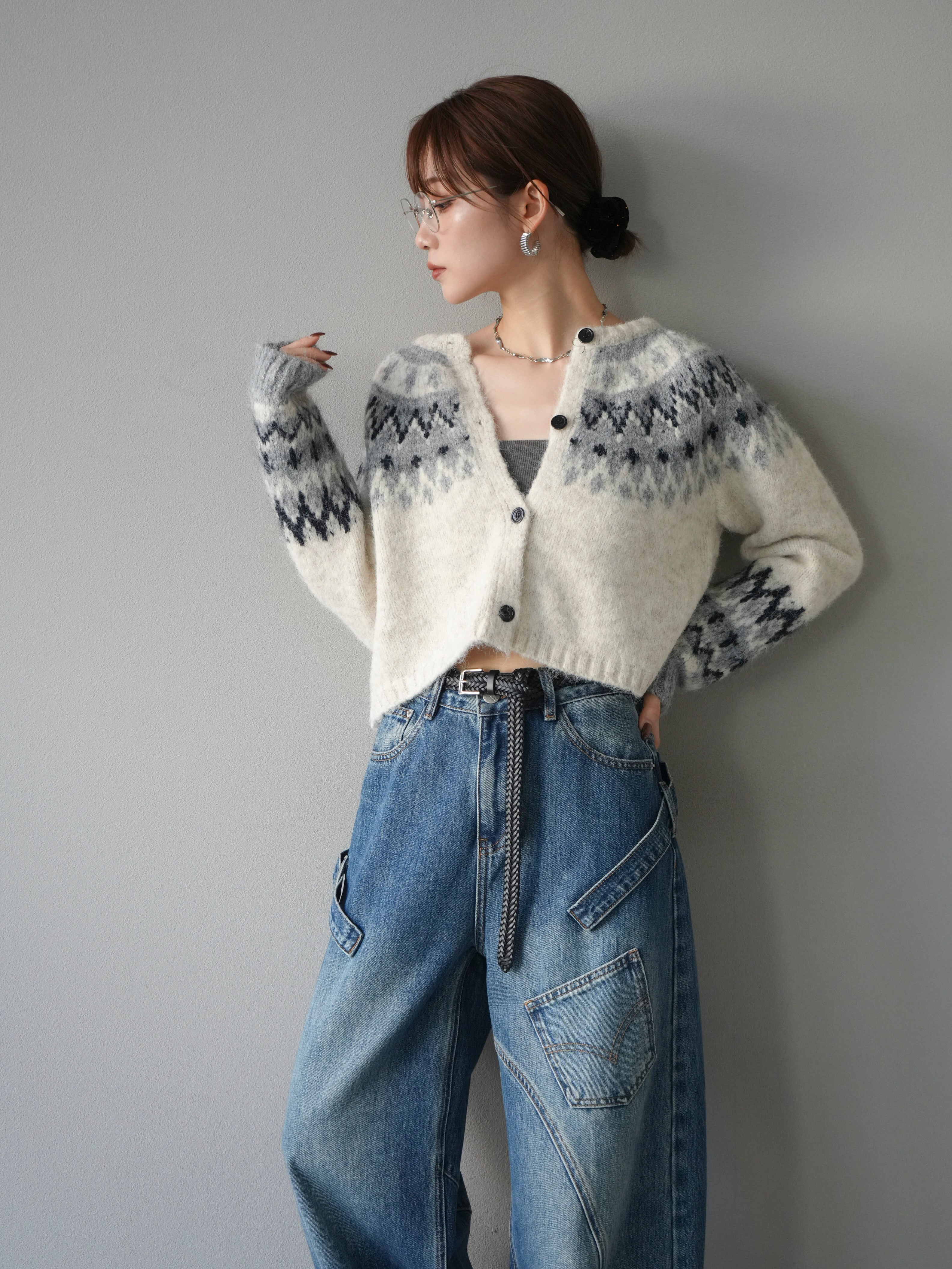 SET]求心柄クロップドニットカーディガン+選べるアクセセット(2set