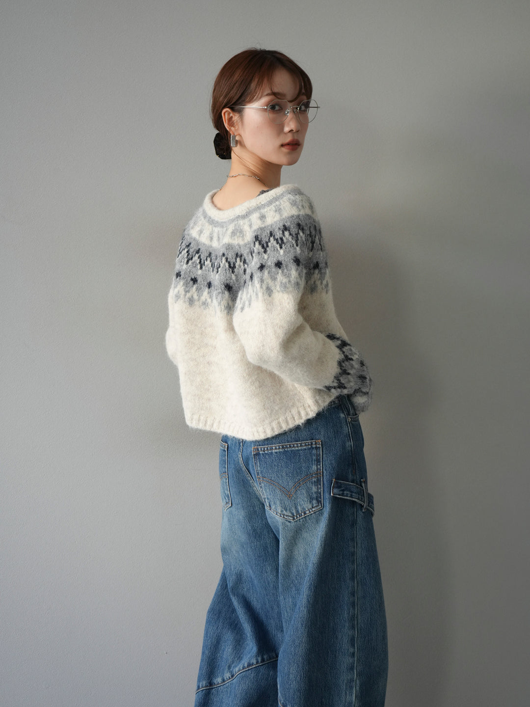 [SET]求心柄クロップドニットカーディガン+求心柄クロップドニットカーディガン(2set)