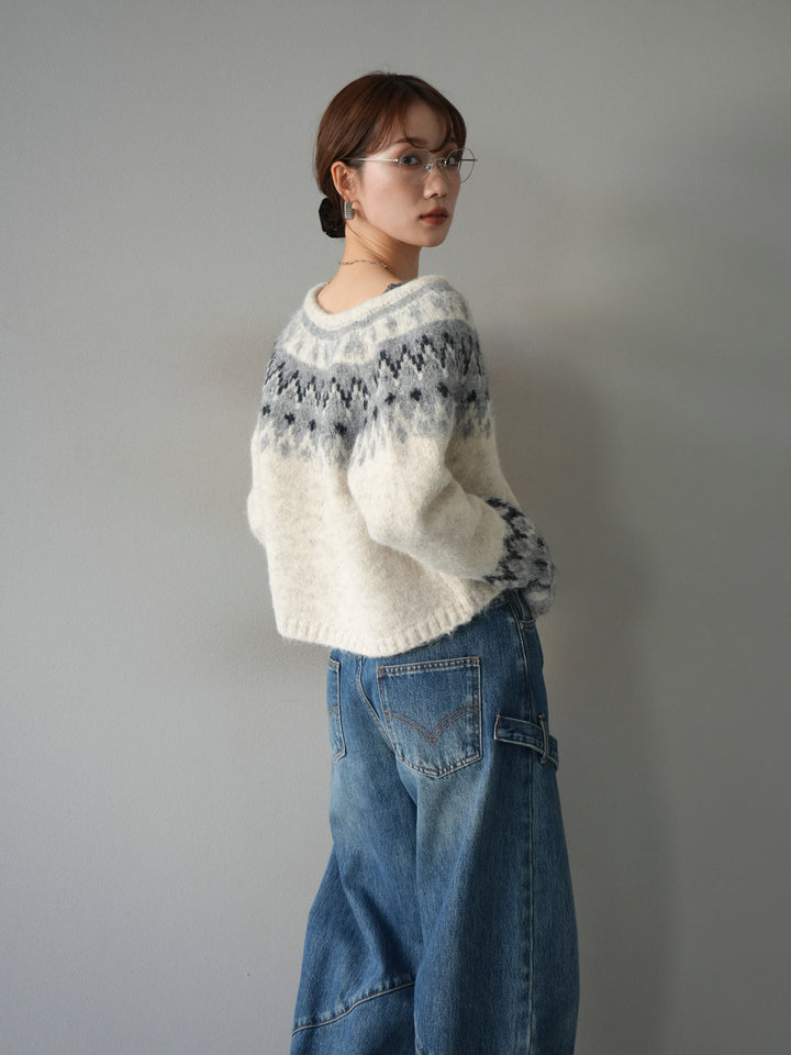 [SET]求心柄クロップドニットカーディガン+求心柄クロップドニットカーディガン(2set)