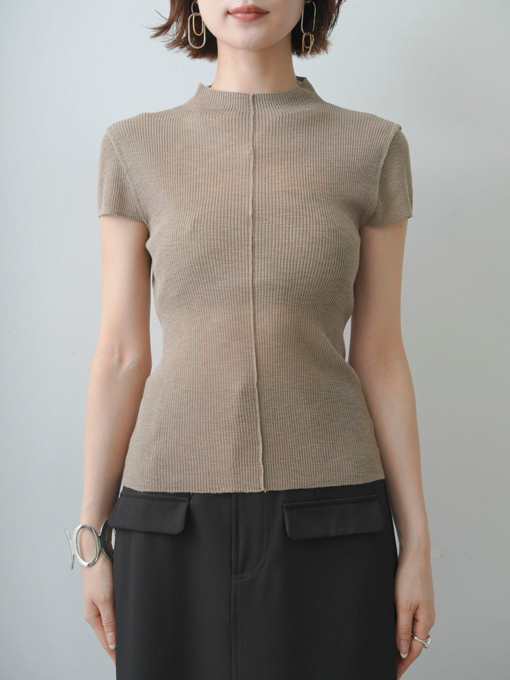 [予約]シアーバックボタンリブニットトップス/khaki