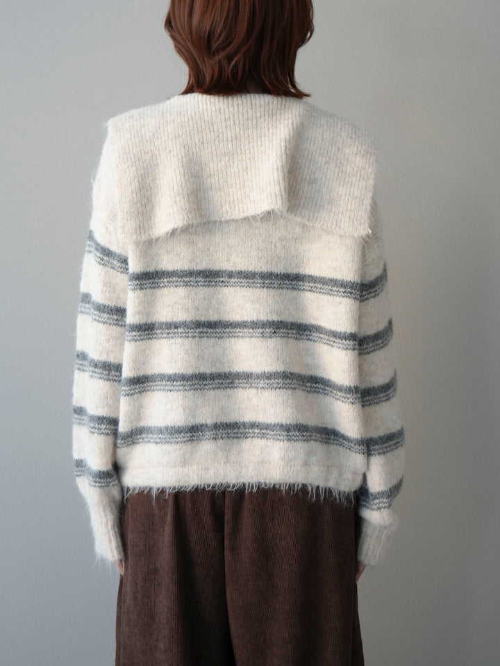 [予約]ハーフジップボーダーニットプルオーバー/ivory
