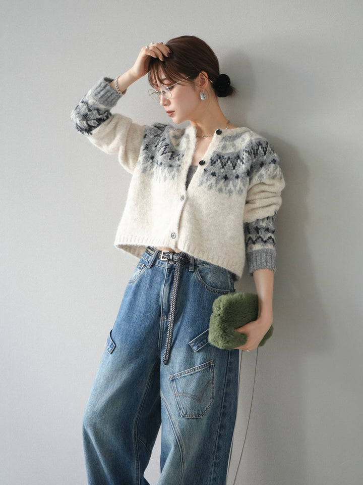 [SET]求心柄クロップドニットカーディガン+求心柄クロップドニットカーディガン(2set)