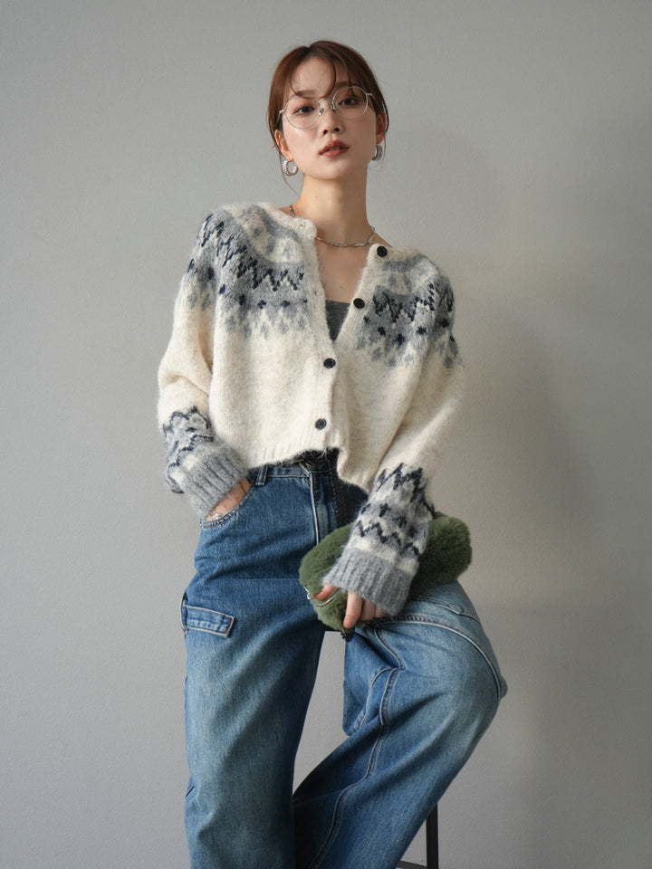 [SET]求心柄クロップドニットカーディガン+求心柄クロップドニットカーディガン(2set)