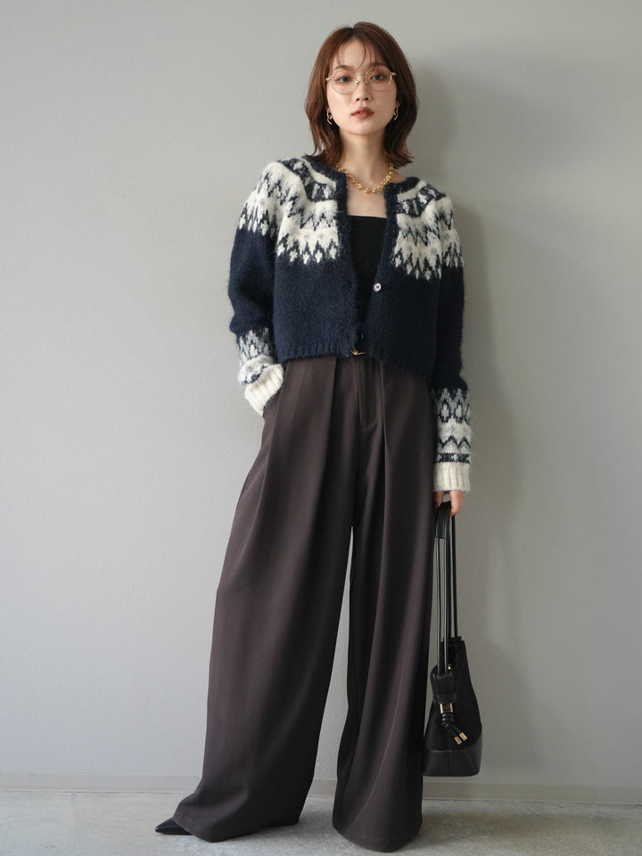 [予約]求心柄クロップドニットカーディガン/navy