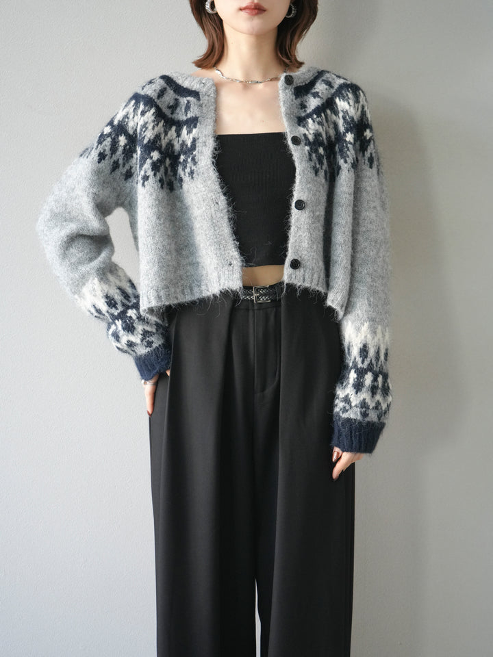 [予約]求心柄クロップドニットカーディガン/gray