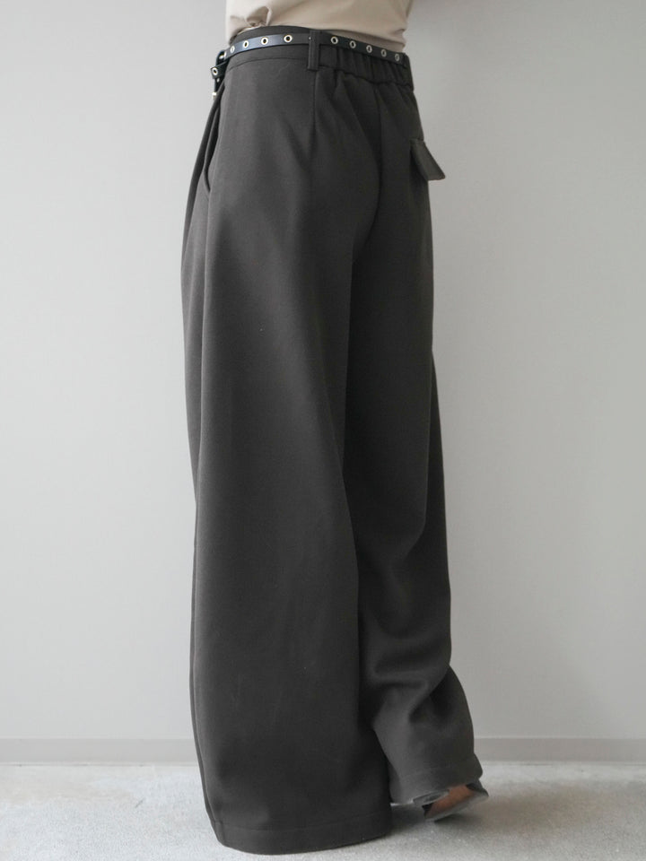 [予約]ベルト付き裏起毛ワイドパンツ/ brown