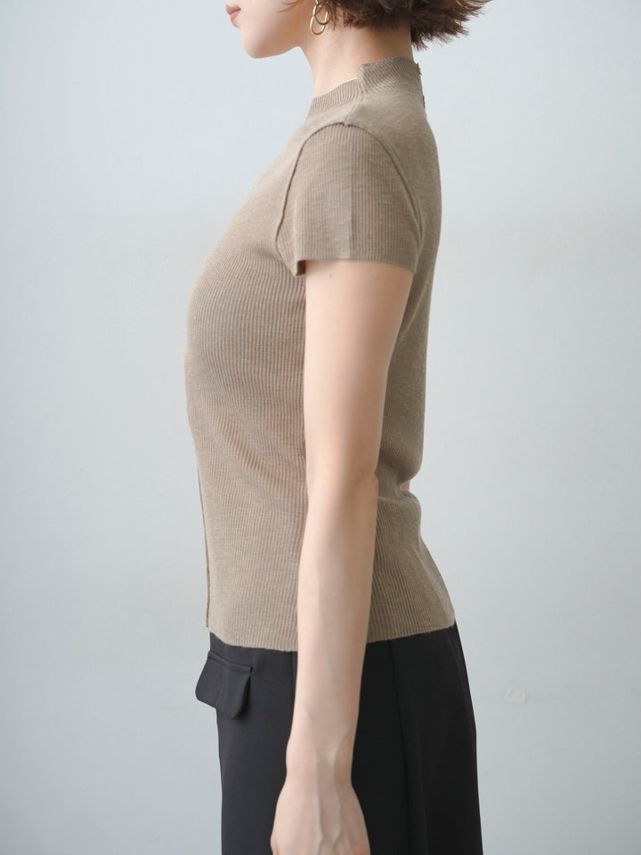 [予約]シアーバックボタンリブニットトップス/khaki
