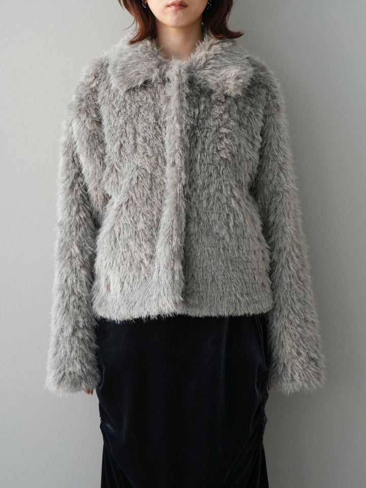 [予約]フェイクファー襟付きショートブルゾン/gray