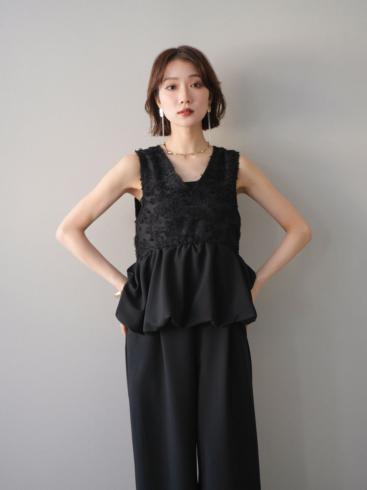 [SET]ジャガードレースぺプラムドッキングサロペット+選べるアクセセット(2set)