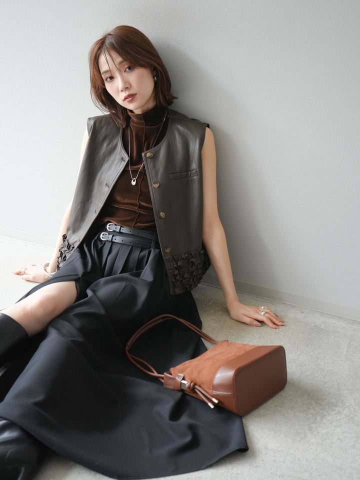[予約]コンパクトフリルレザーベスト/ブラウン