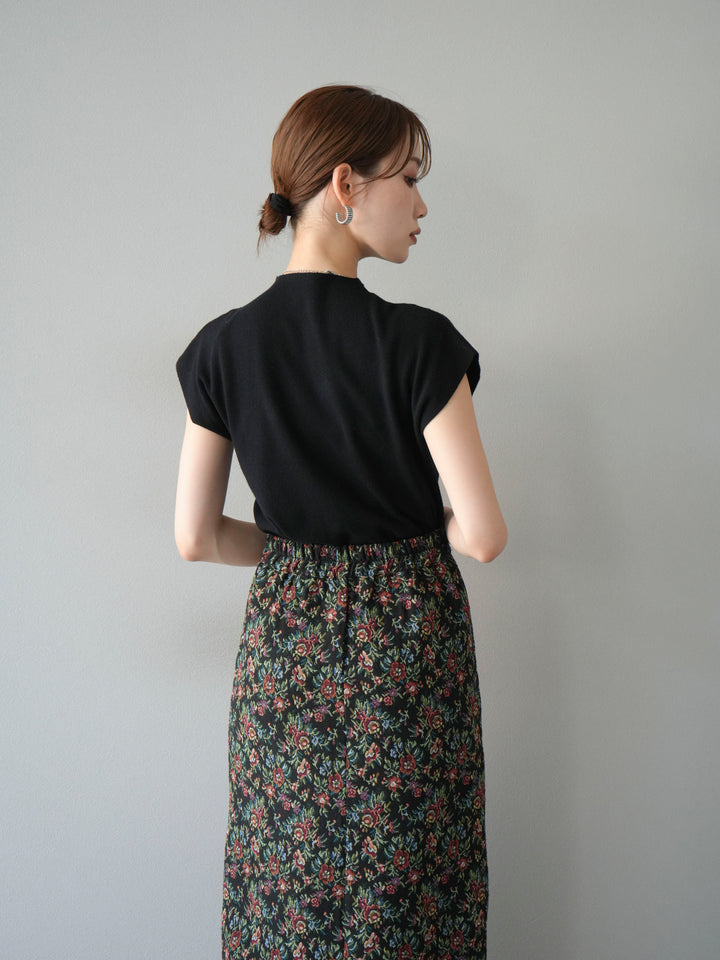 [SET]プチネックフレンチニットトップス+ゴブランフロントジップタイトスカート(2set)