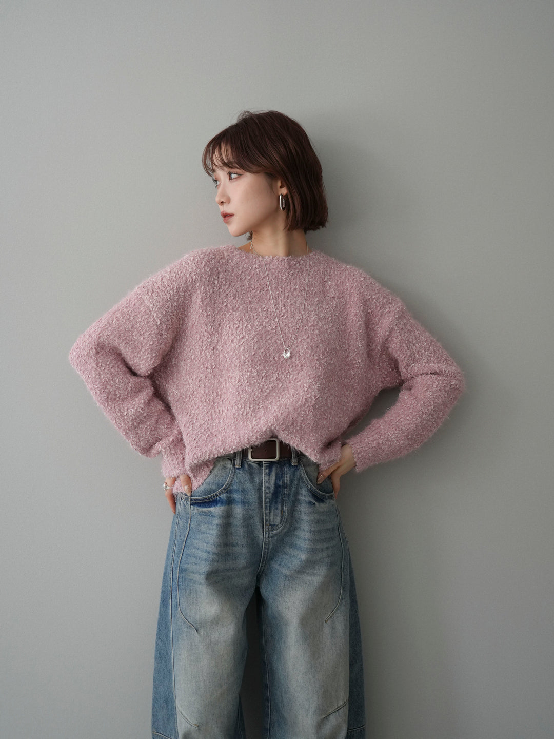 [予約]モールラメミックスヤーンニットプルオーバー/pink