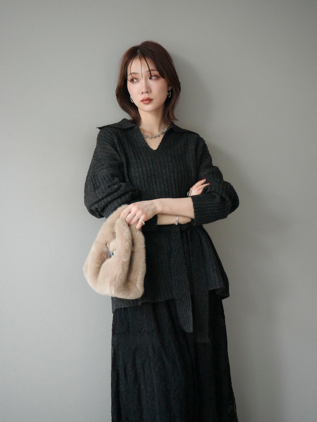 [予約]ワイドリブポロニットプルオーバー/darkgray