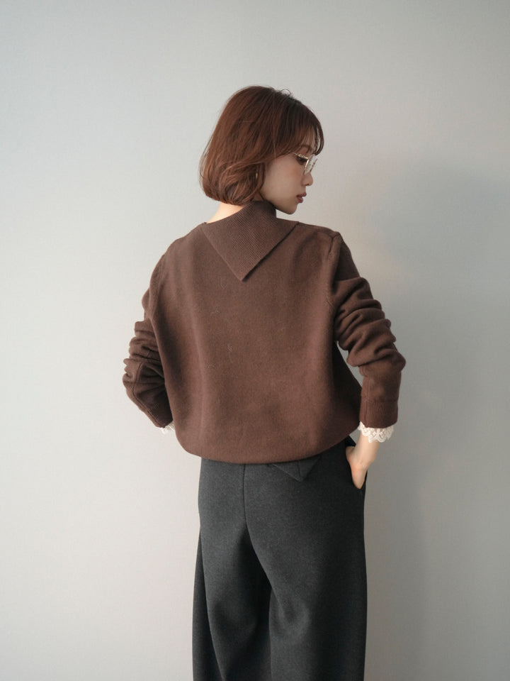 [SET]袖レースパール付き配色ニットトップス+ウールタッチカーブパンツ(2set)