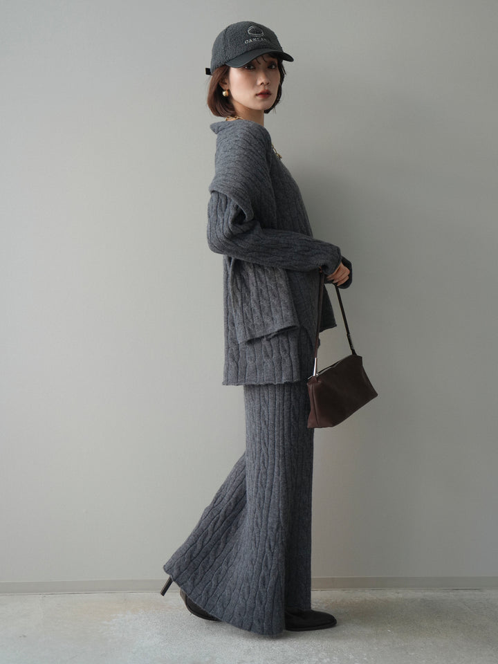 [SET]ストール付ケーブルニットプルオーバー&ロングスカートSET UP(2set)