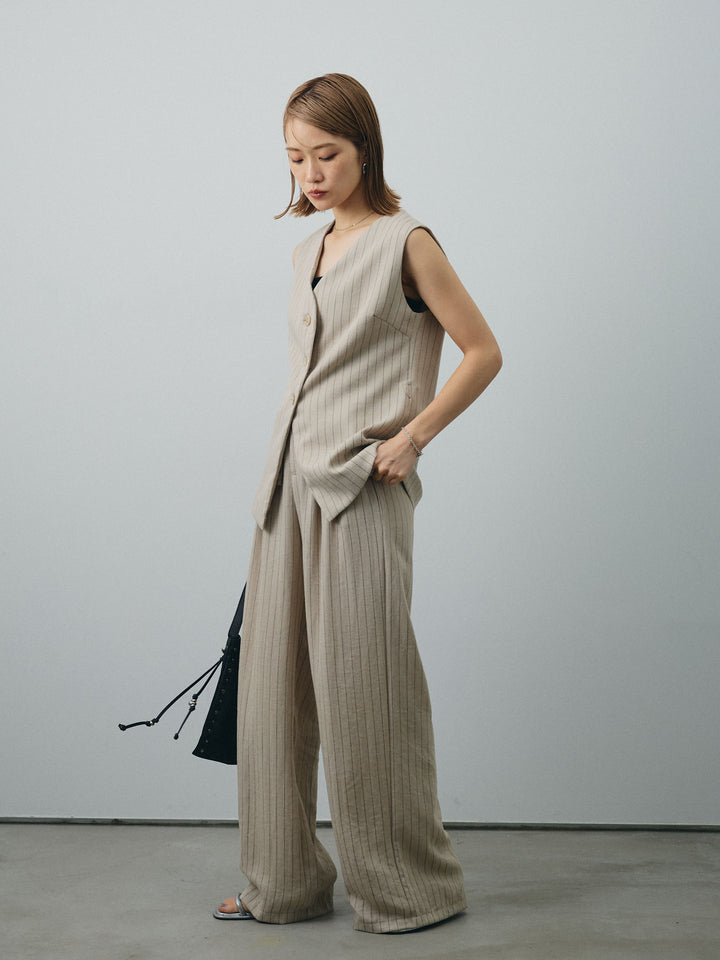 [SET] 條紋背心＆寬褲SET UP（2件套）