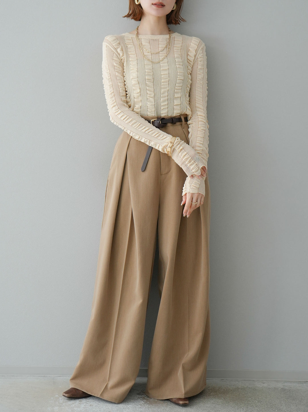 [予約]リネンタッチシャーリングニットトップス/アイボリー