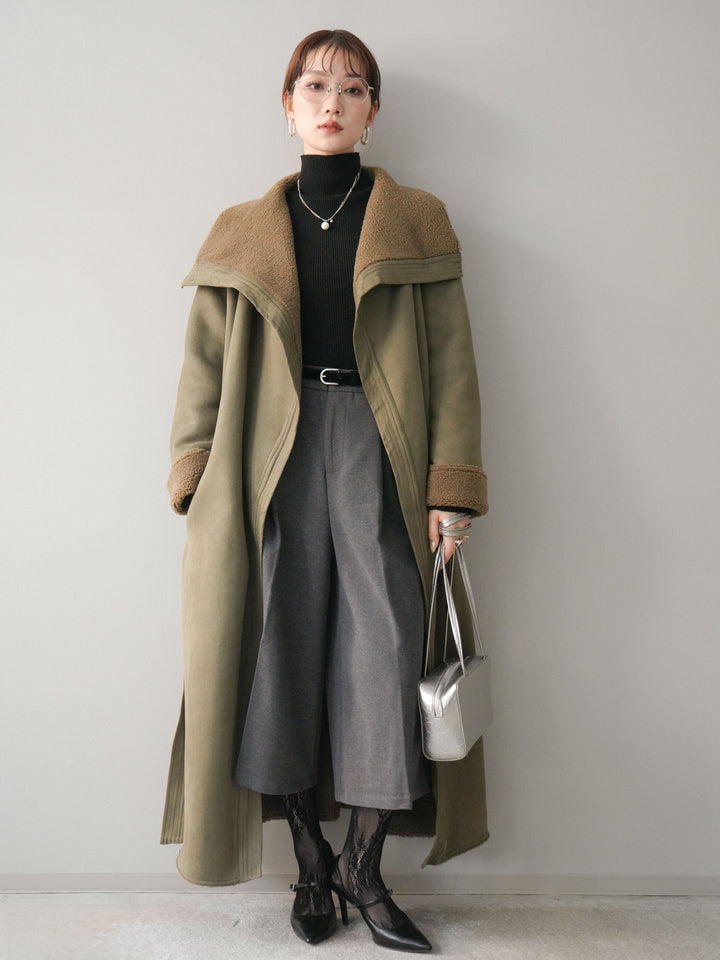 [予約]ベルト付ウールタッチミディアムパンツ/charcoal