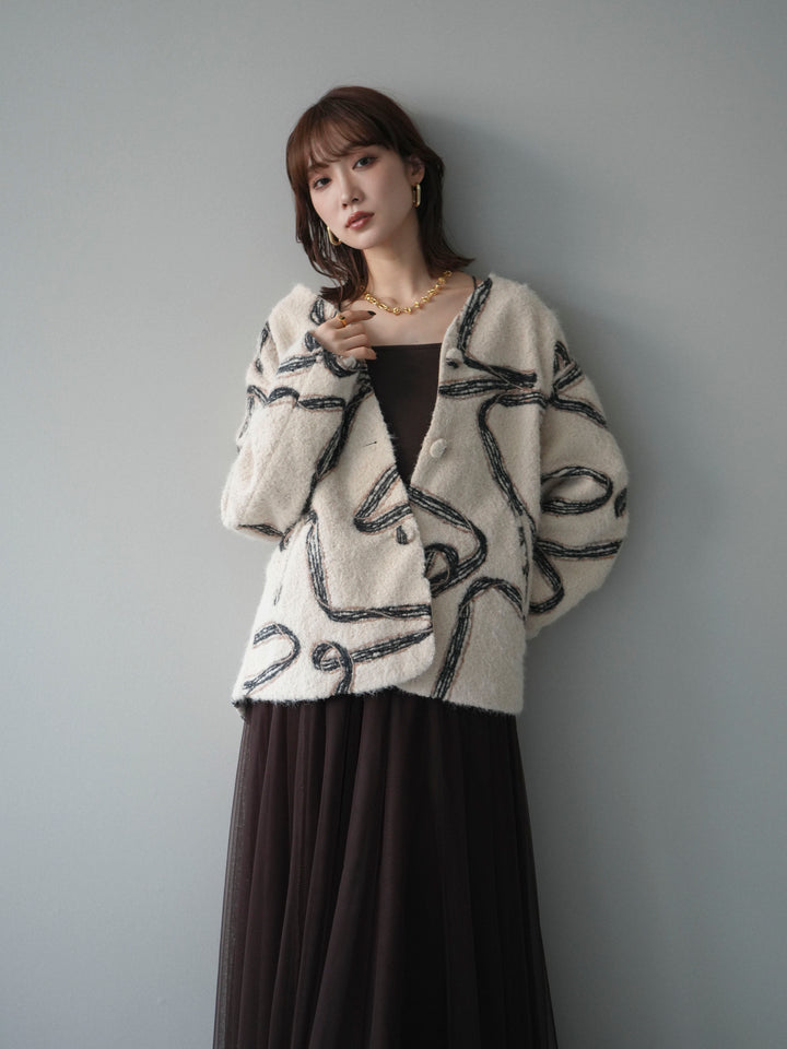 [予約]ニュアンス刺繍ブークレニットジャケット/white