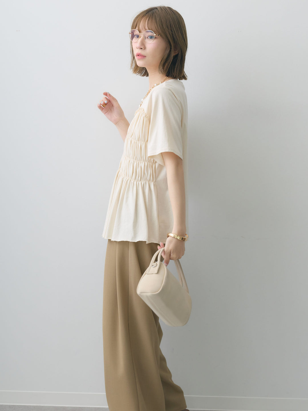 [SET]クールタッチシャーリングTEE+クレープデシンタックワイドパンツ(2set)
