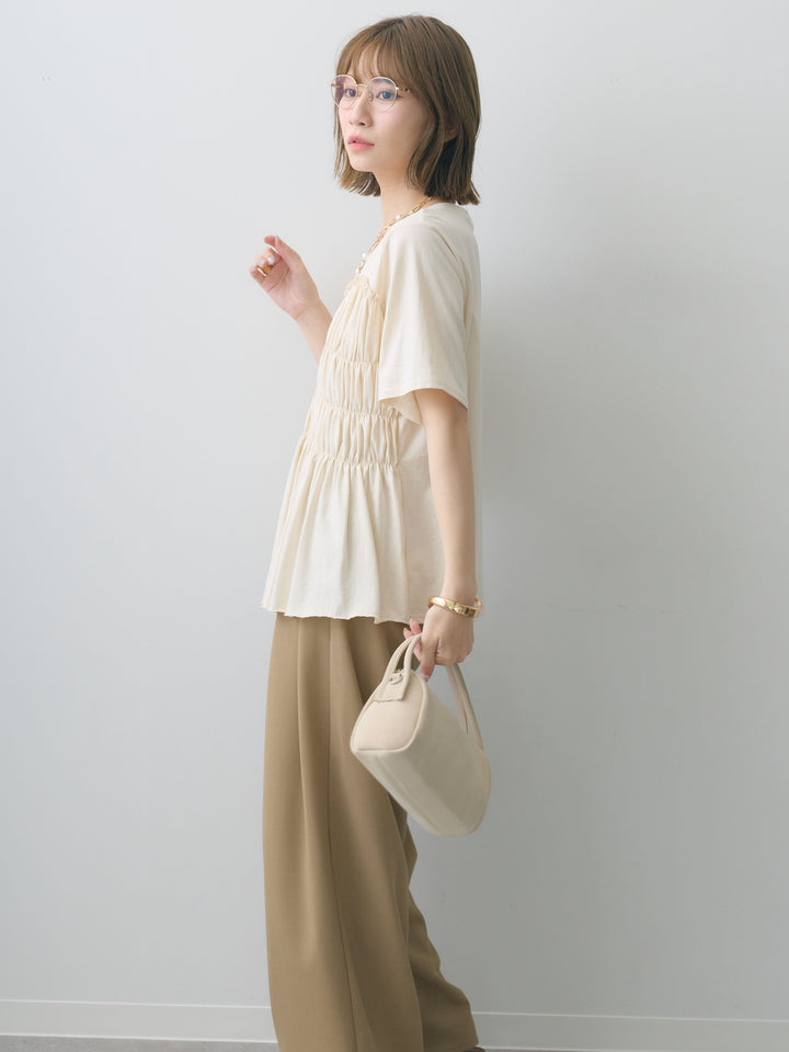 [SET]クールタッチシャーリングTEE+クレープデシンタックワイドパンツ(2set)