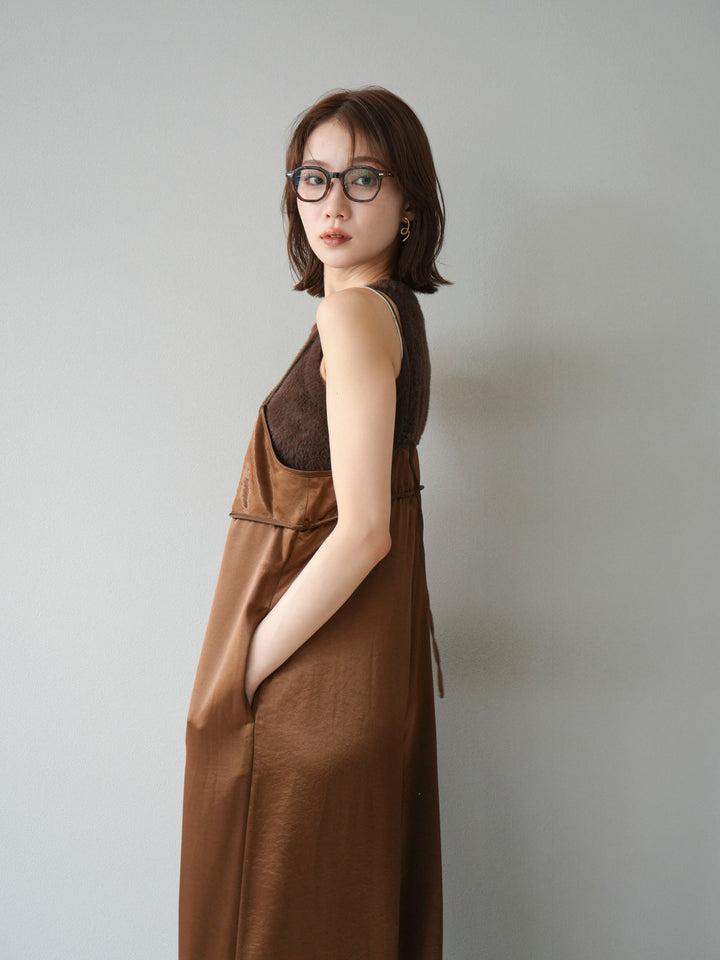 [予約]サテンビスチェオールインワン/ブラウン