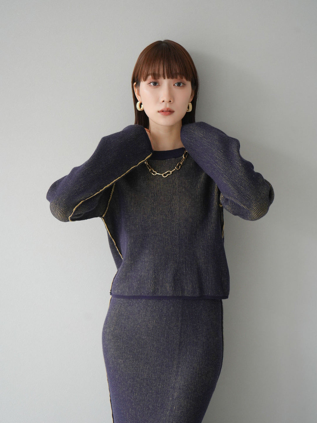 [套裝] 雙面配色羅紋針織套頭衫 + 可選飾品套裝（2 套）